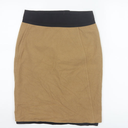 DKNY Women Beige Wool Pencil Skirt Size 6 Knee Length