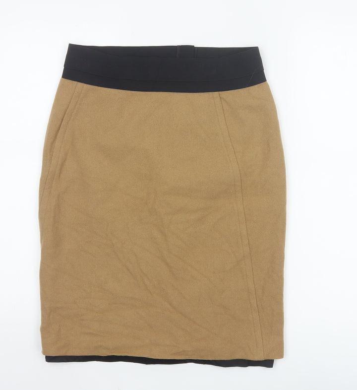 DKNY Women Beige Wool Pencil Skirt Size 6 Knee Length