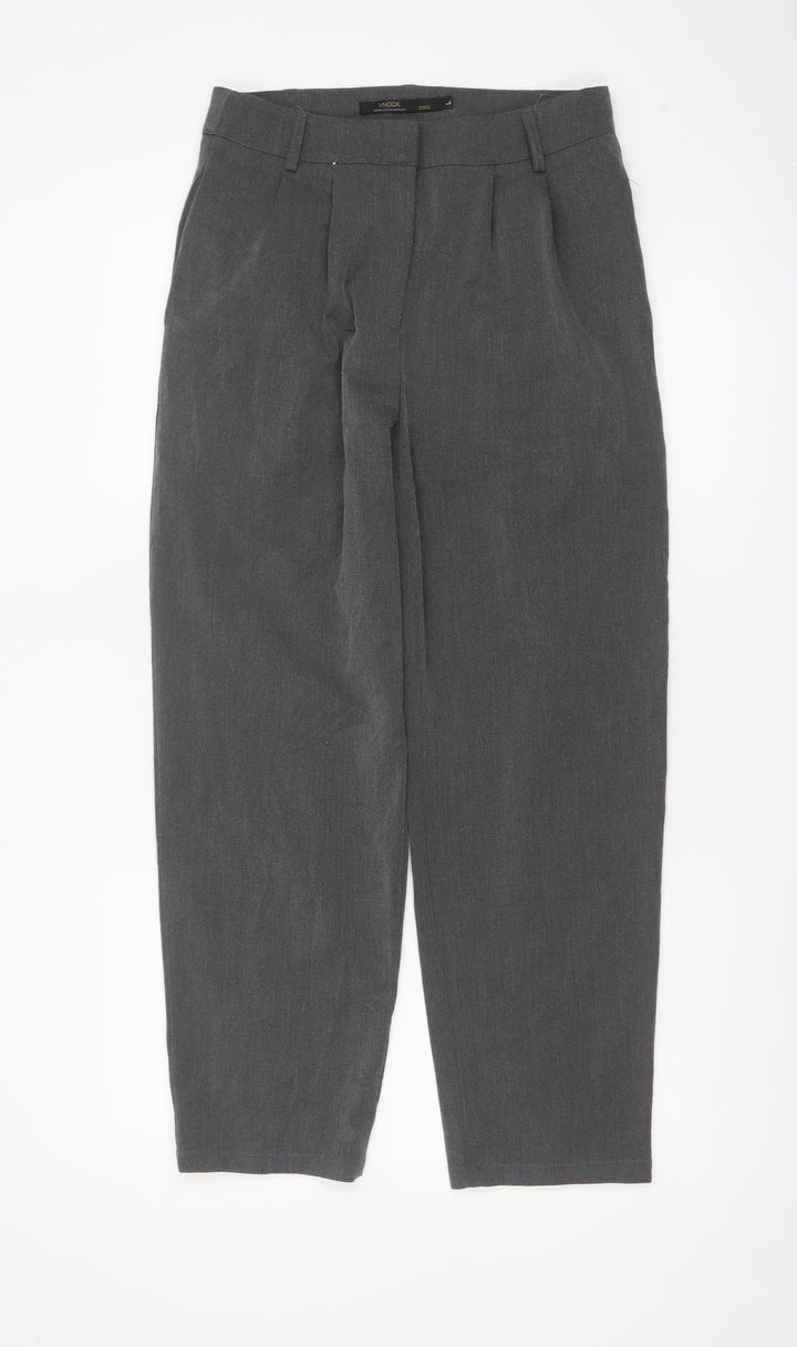VNOOK Women Grey Chino Trousers L High Rise Pleated Tapered