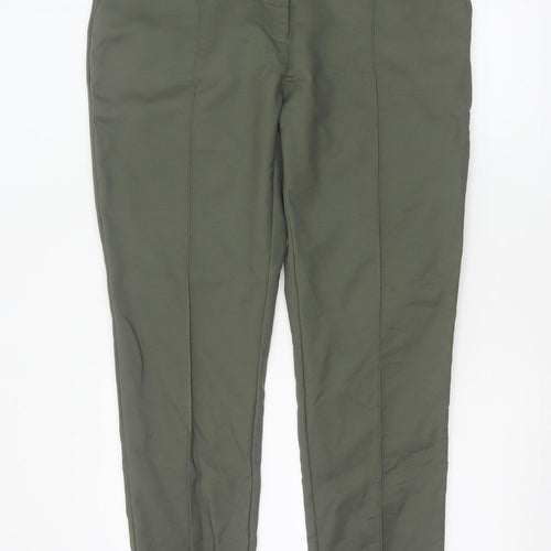 Oasis Womens Khaki Cotton Blend Trousers Size 16 Classic Straight Leg