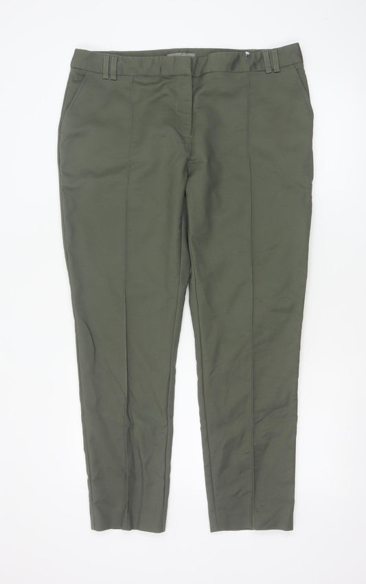 Oasis Womens Khaki Cotton Blend Trousers Size 16 Classic Straight Leg