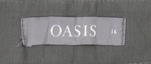 Oasis Womens Khaki Cotton Blend Trousers Size 16 Classic Straight Leg