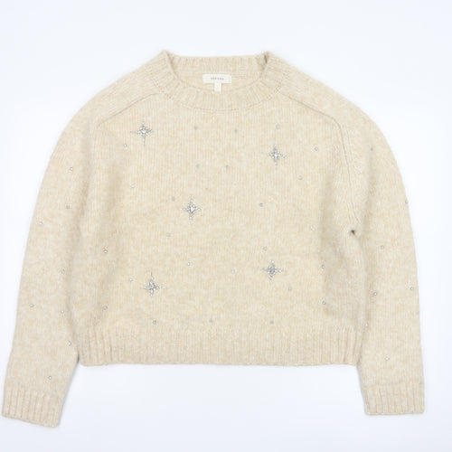 Marks and Spencer Per Una Women Beige Beaded Chunky Knit Jumper Size M