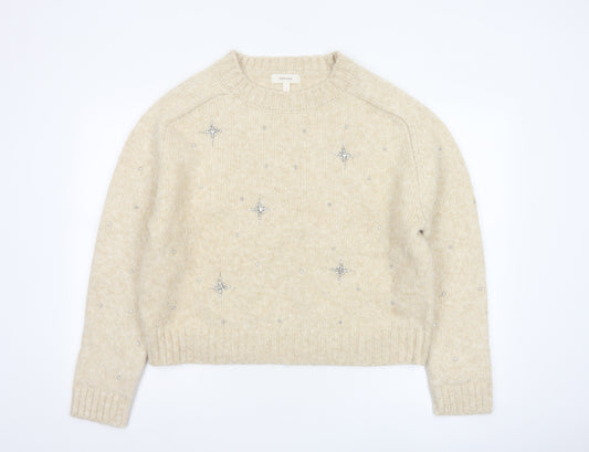 Marks and Spencer Per Una Women Beige Beaded Chunky Knit Jumper Size M