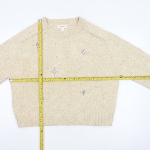Marks and Spencer Per Una Women Beige Beaded Chunky Knit Jumper Size M