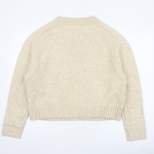 Marks and Spencer Per Una Women Beige Beaded Chunky Knit Jumper Size M