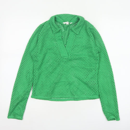 H&M Women Green Collared Crochet Knit Blouse Size S