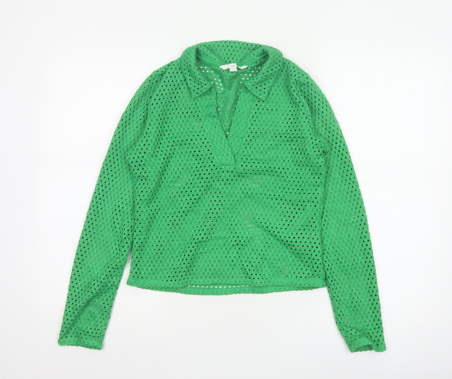 H&M Women Green Collared Crochet Knit Blouse Size S