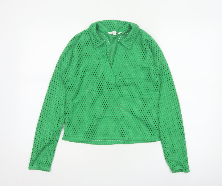 H&M Women Green Collared Crochet Knit Blouse Size S