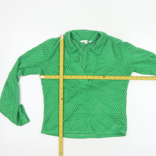 H&M Women Green Collared Crochet Knit Blouse Size S