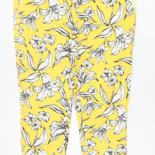 Tu Women’s Yellow Floral Cropped Slim Trousers Size 14S