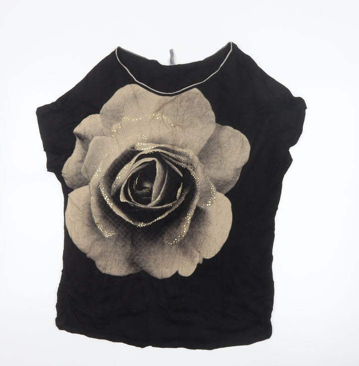 Edista Los Angeles Women Black Floral Beaded Blouse Size XL