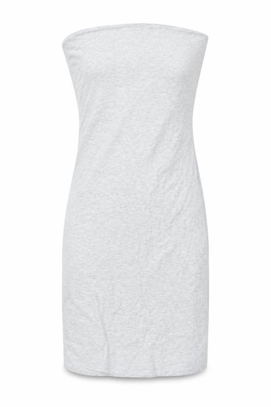 Front view of Bershka Women’s Grey Strapless Bodycon Knee Length Dress, size S