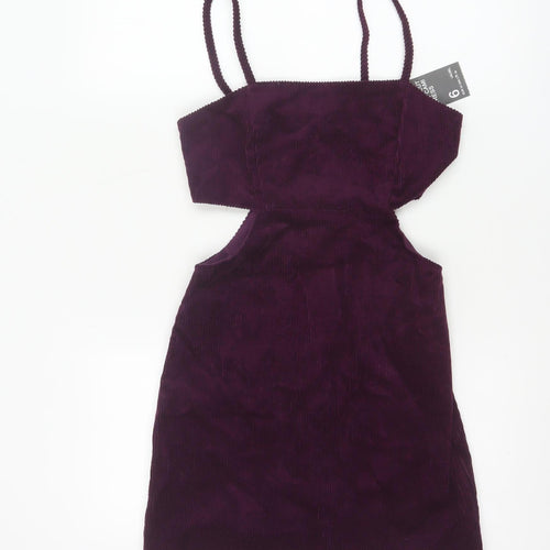 Denim Co Women Purple Bodycon Corduroy Cut Out Mini Dress Size 6