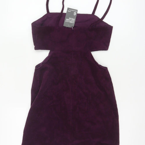 Denim Co Women Purple Bodycon Corduroy Cut Out Mini Dress Size 6