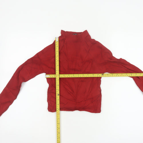 Zara Women Red Cropped High Neck Long Sleeve Cotton Top Size 12