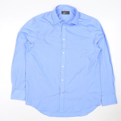 Marks and Spencer Men's Blue Regular Fit 16in Long Sleeve Button-Up Shirt
