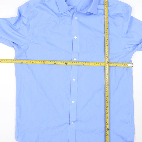 Marks and Spencer Men's Blue Regular Fit 16in Long Sleeve Button-Up Shirt