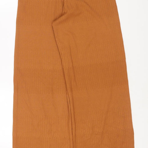 Zara Women Brown Wide-Leg Stretch Knit Trousers Size S