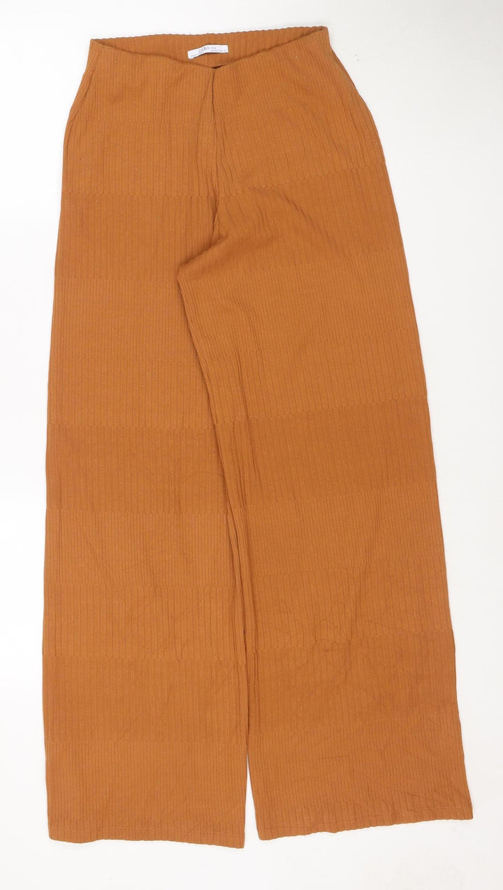 Zara Women Brown Wide-Leg Stretch Knit Trousers Size S