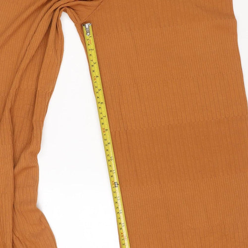 Zara Women Brown Wide-Leg Stretch Knit Trousers Size S