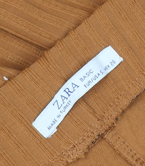 Zara Women Brown Wide-Leg Stretch Knit Trousers Size S