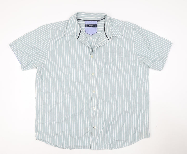Maine New England Men's Blue Striped Short Sleeve Button-Up Shirt XL