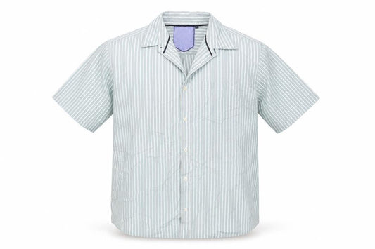 Front view of Maine New England Men's Blue Striped Short Sleeve Button-Up Shirt XL