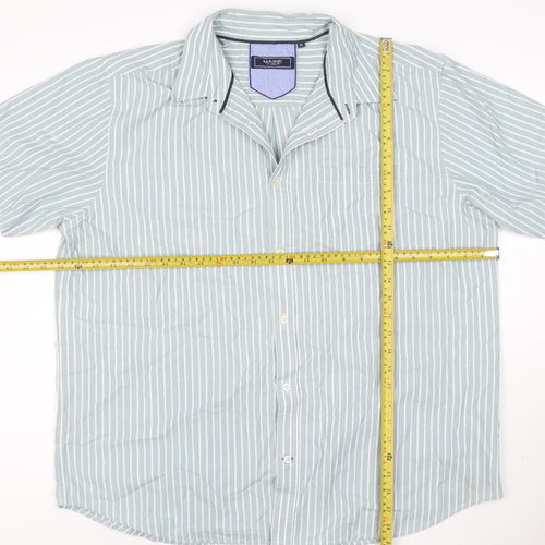 Maine New England Men's Blue Striped Short Sleeve Button-Up Shirt XL