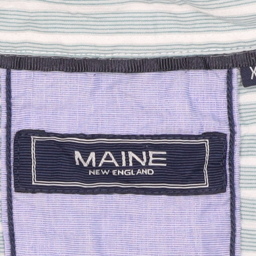 Maine New England Men's Blue Striped Short Sleeve Button-Up Shirt XL