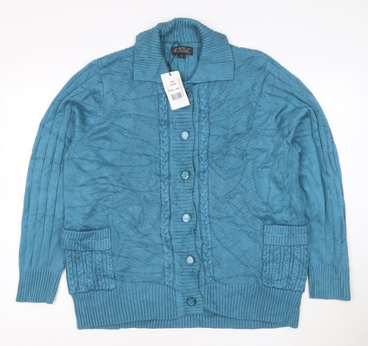 Castle of Ireland Women's Blue Wool Blend Collared Cable Knit Cardigan Size 20