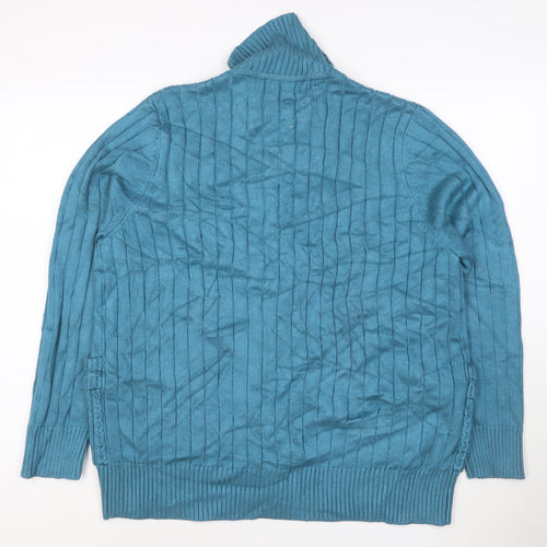 Castle of Ireland Women's Blue Wool Blend Collared Cable Knit Cardigan Size 20