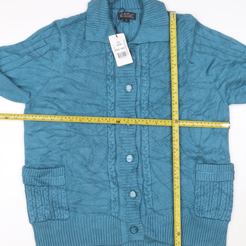 Castle of Ireland Women's Blue Wool Blend Collared Cable Knit Cardigan Size 20