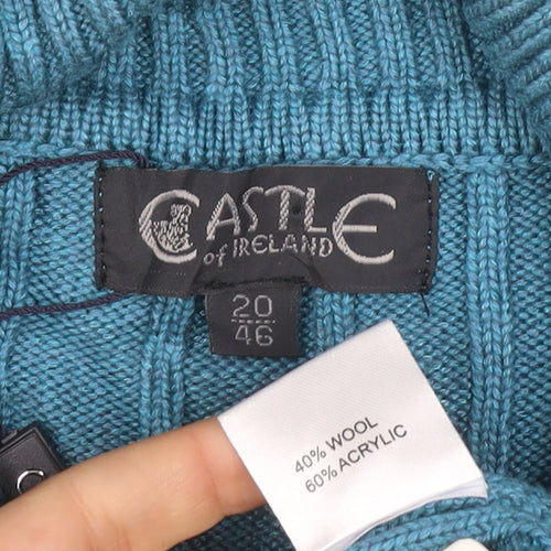 Castle of Ireland Women's Blue Wool Blend Collared Cable Knit Cardigan Size 20