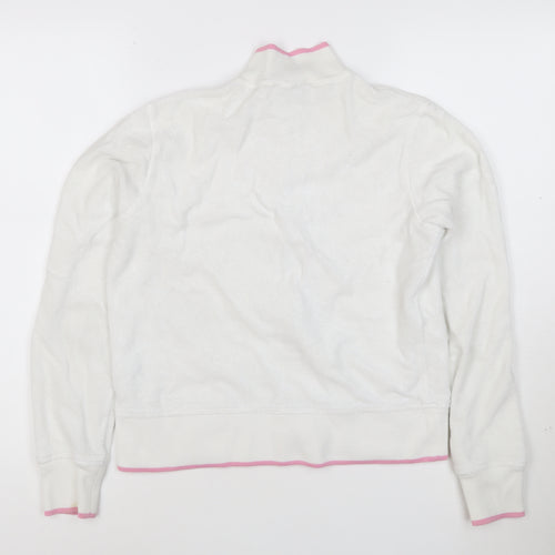 Ralph Lauren Women White Full Zip Hoodie M Cotton Pink Trim