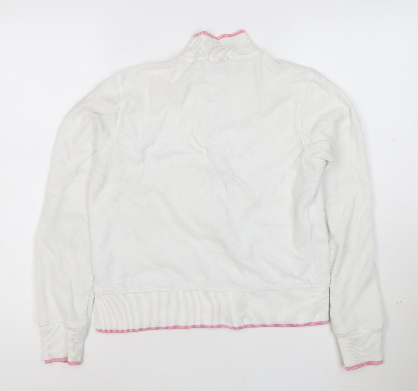 Ralph Lauren Women White Full Zip Hoodie M Cotton Pink Trim