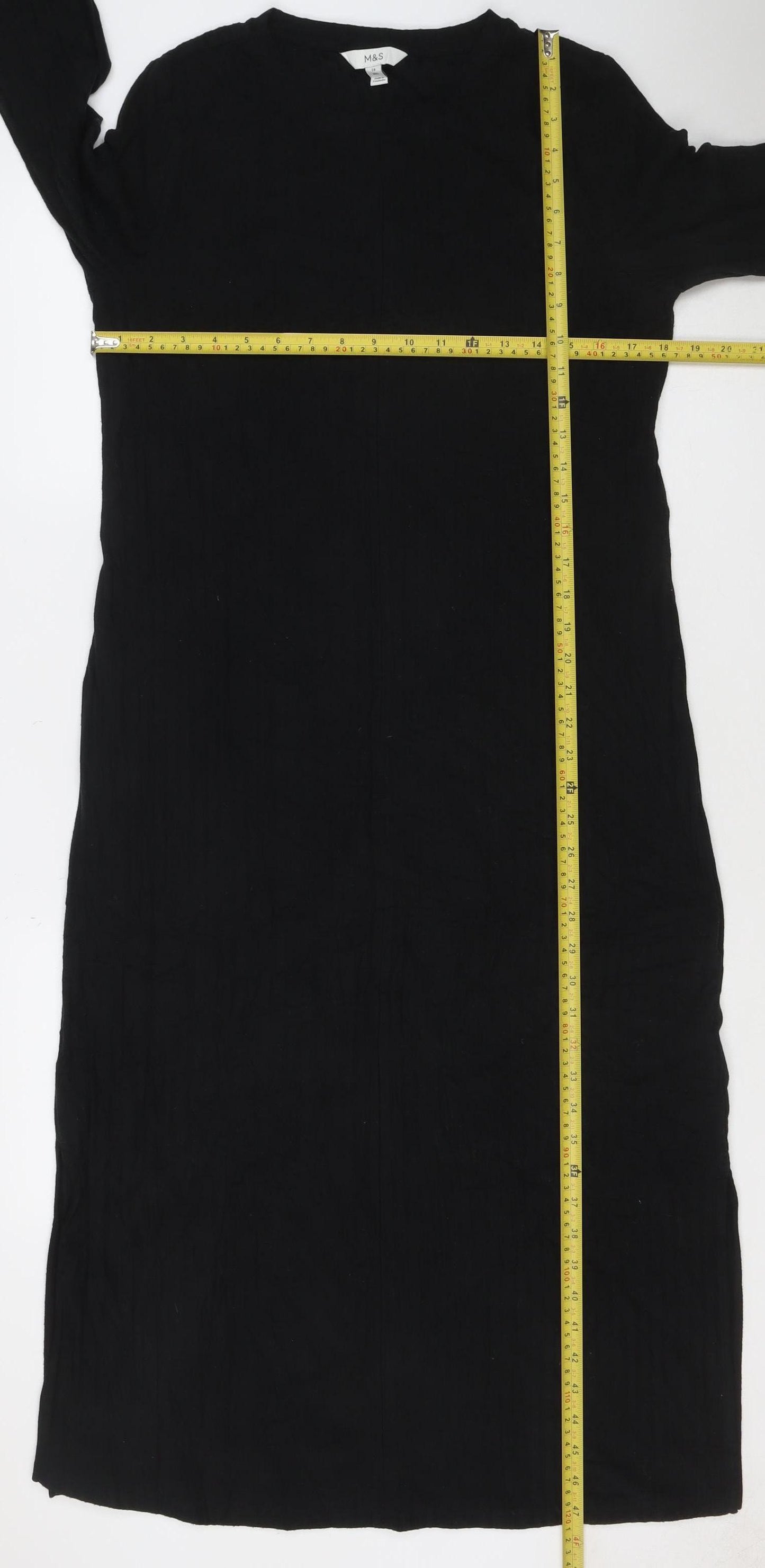Marks and Spencer Womens Black Size 14 Shift Long Sleeve Dress