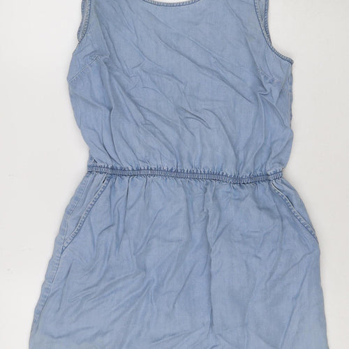 Oasis Women’s Blue Rayon Sleeveless Ruched Slip Dress UK 8