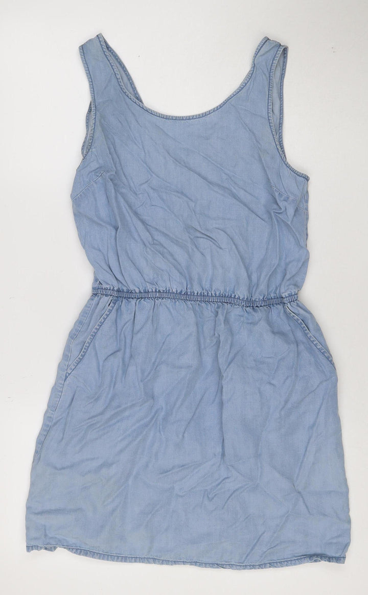 Oasis Women’s Blue Rayon Sleeveless Ruched Slip Dress UK 8