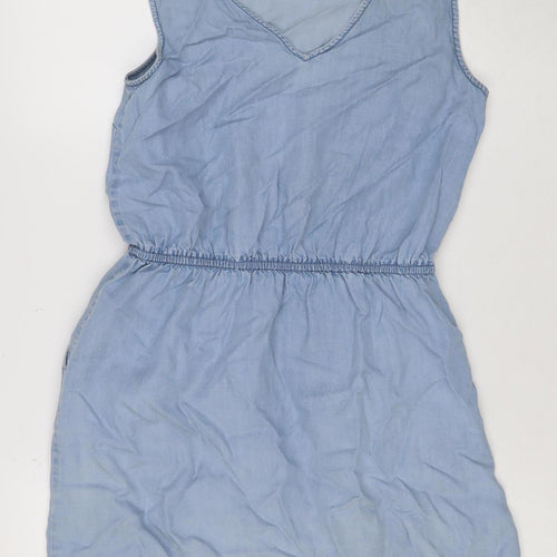 Oasis Women’s Blue Rayon Sleeveless Ruched Slip Dress UK 8