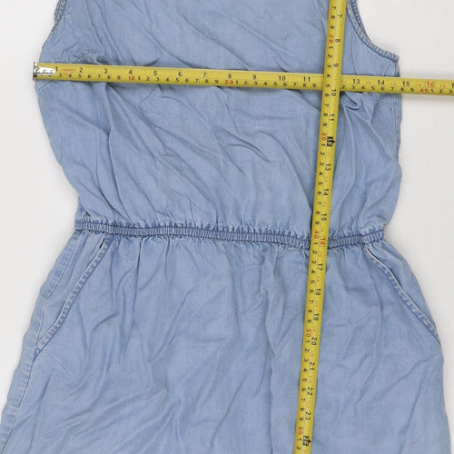 Oasis Women’s Blue Rayon Sleeveless Ruched Slip Dress UK 8