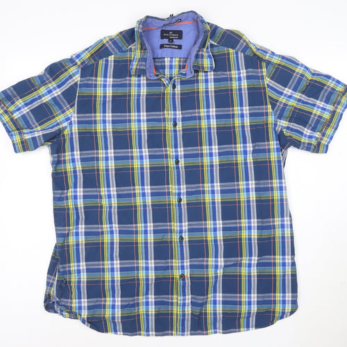 Marks and Spencer Blue Harbour Men's Blue Check Cotton Short Sleeve Shirt XL