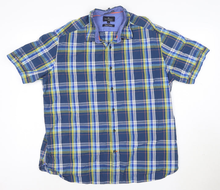 Marks and Spencer Blue Harbour Men's Blue Check Cotton Short Sleeve Shirt XL