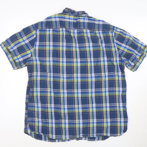 Marks and Spencer Blue Harbour Men's Blue Check Cotton Short Sleeve Shirt XL