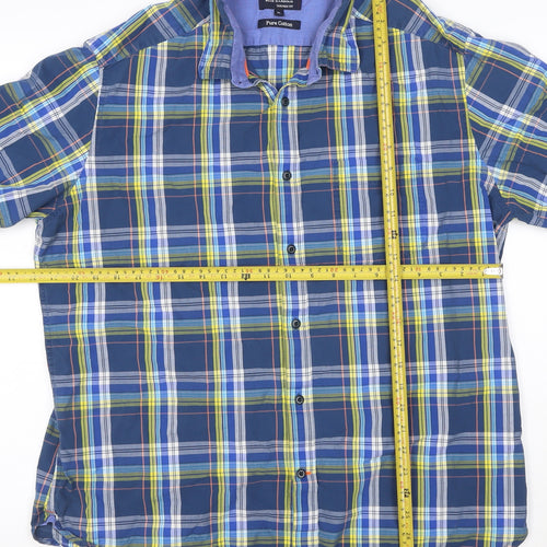 Marks and Spencer Blue Harbour Men's Blue Check Cotton Short Sleeve Shirt XL