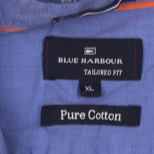 Marks and Spencer Blue Harbour Men's Blue Check Cotton Short Sleeve Shirt XL