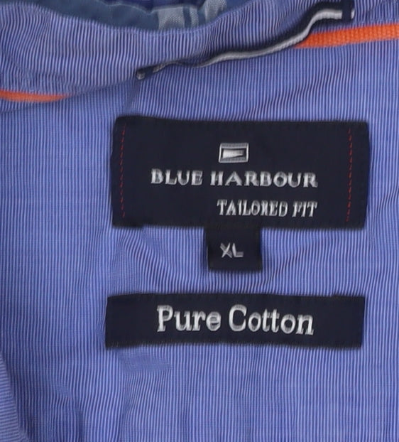 Marks and Spencer Blue Harbour Men's Blue Check Cotton Short Sleeve Shirt XL