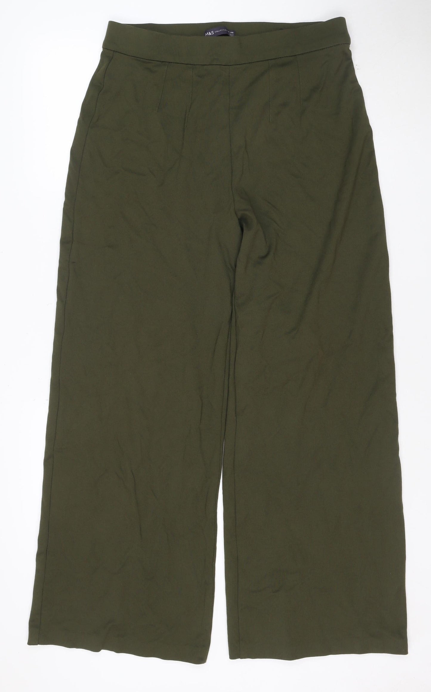 Marks and Spencer Womens Khaki Wide-Leg Trousers Size 14