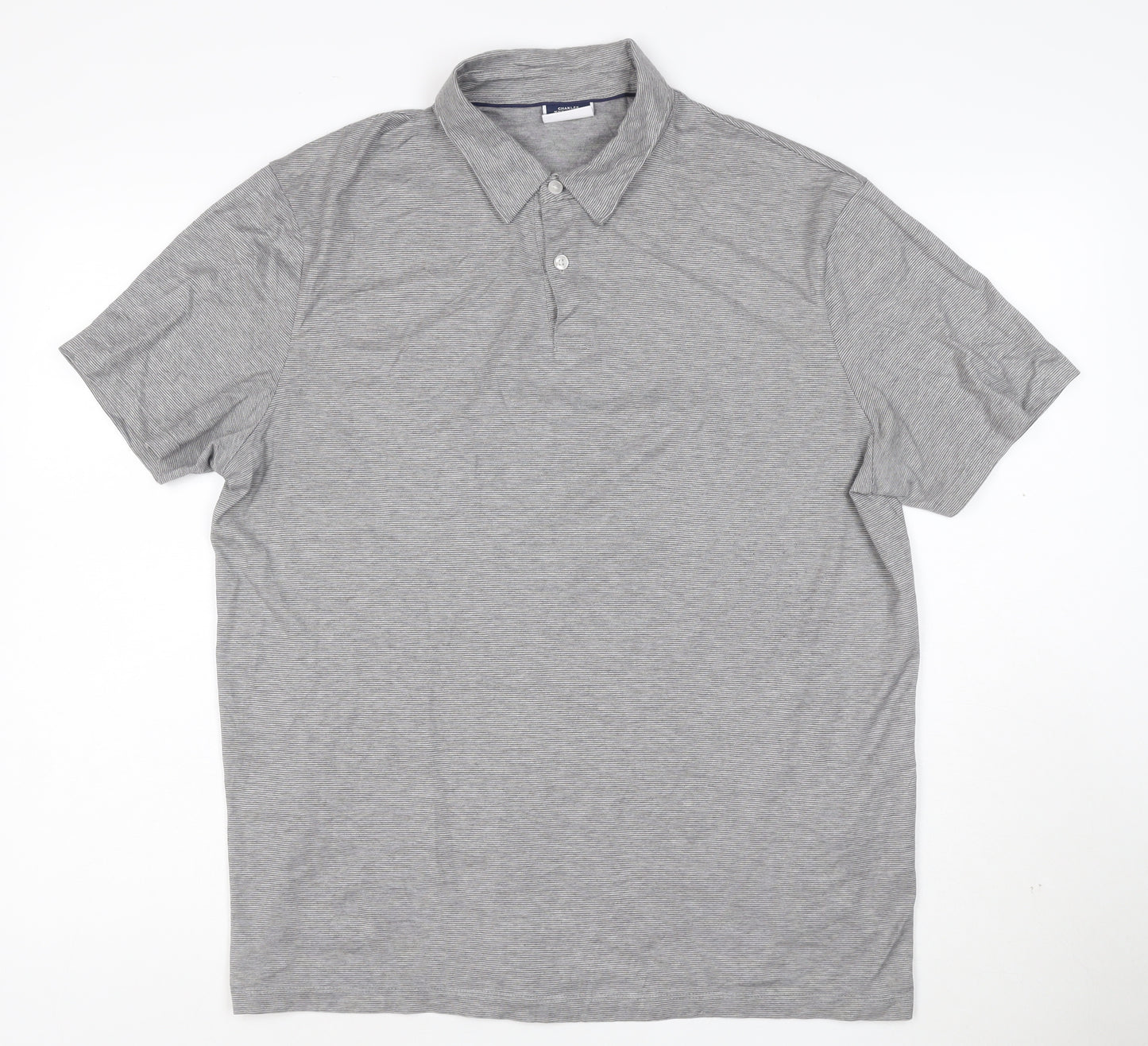 Charles Tyrwhitt Men's Grey Cotton Striped Polo Shirt Size L