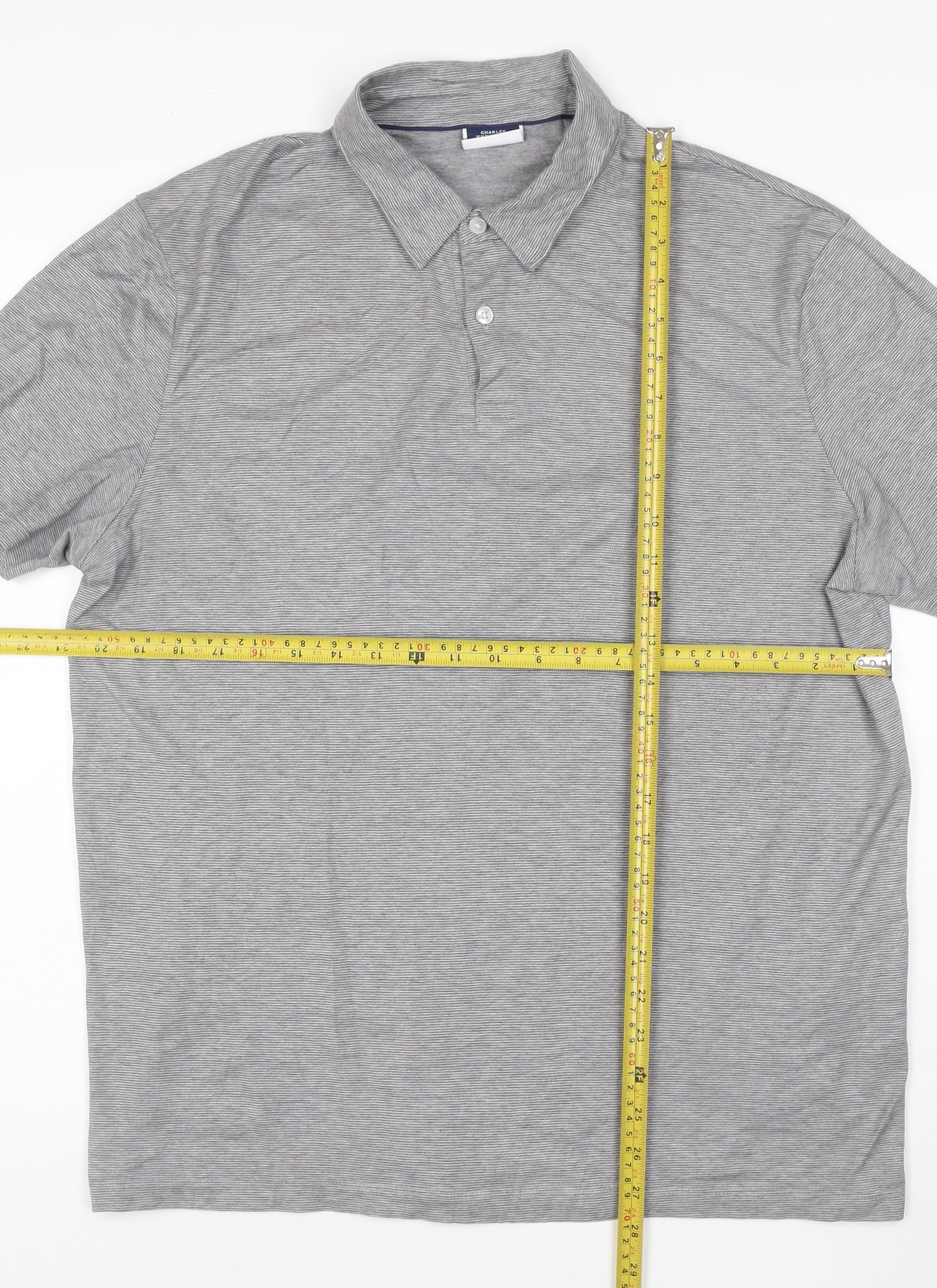Charles Tyrwhitt Men's Grey Cotton Striped Polo Shirt Size L